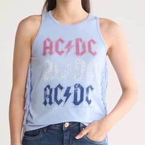 NWT Vinyl Icons Acdc Side Fringe Tank Top In Light Blue - size small